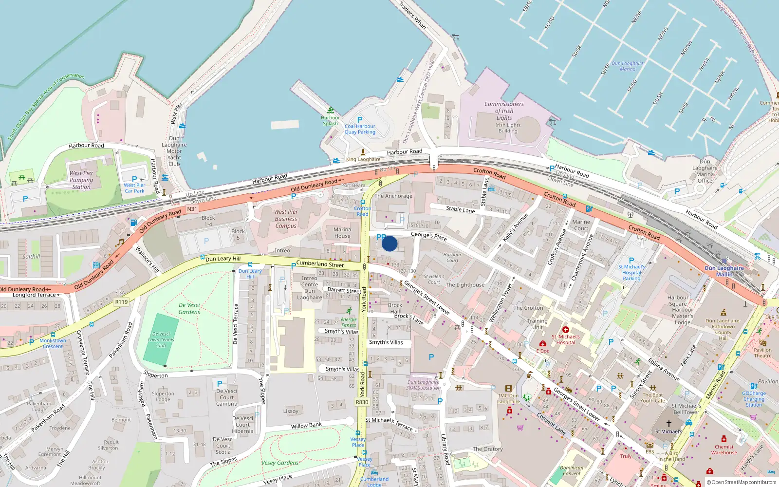 Overhead map showing the location of 2 Bentley Villas, Dun Laoghaire, Dublin