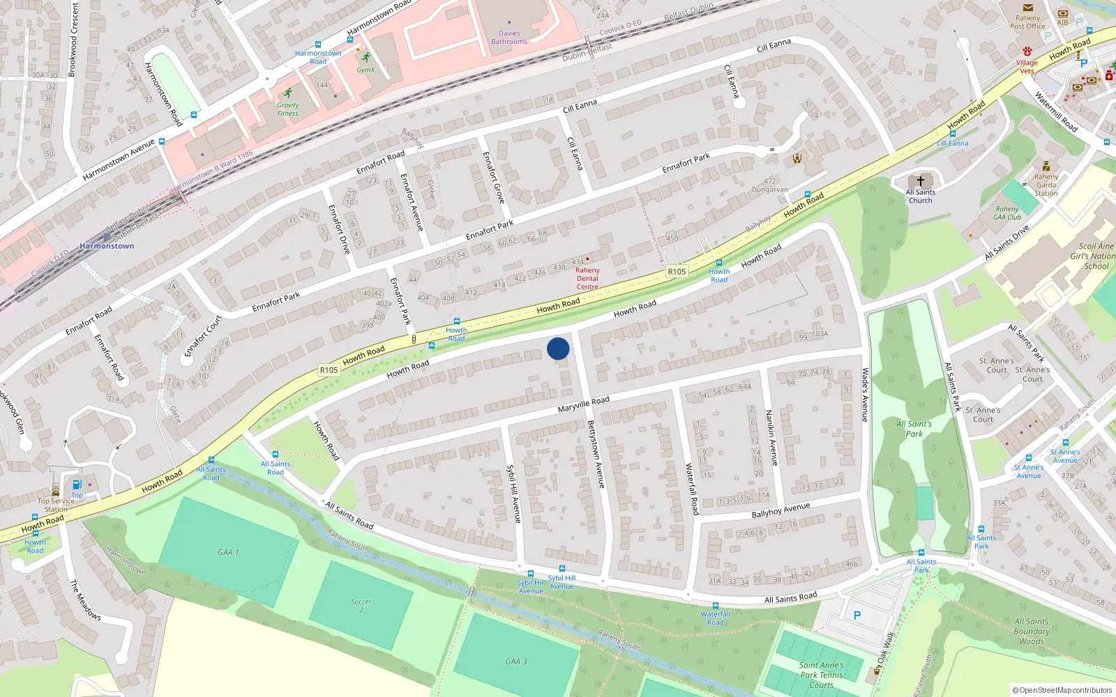 Overhead map showing the location of 2 Bettystown Avenue, Dublin 5