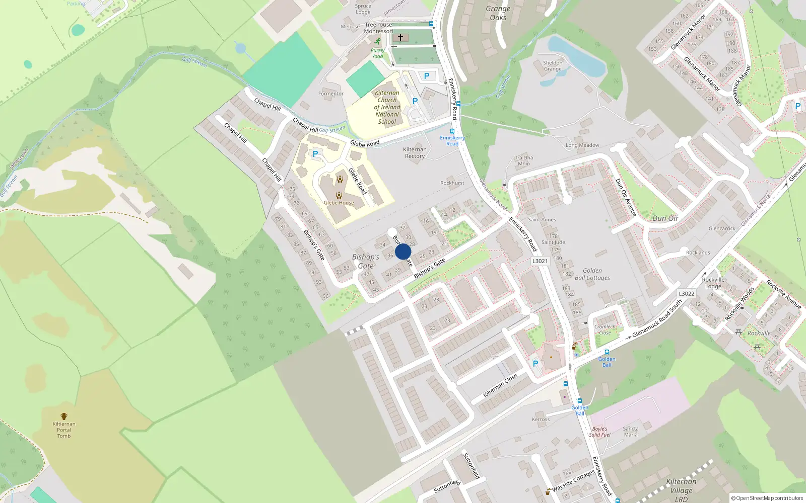 Overhead map showing the location of 2 Bishops Gate, Enniskerry Road, Kilternan