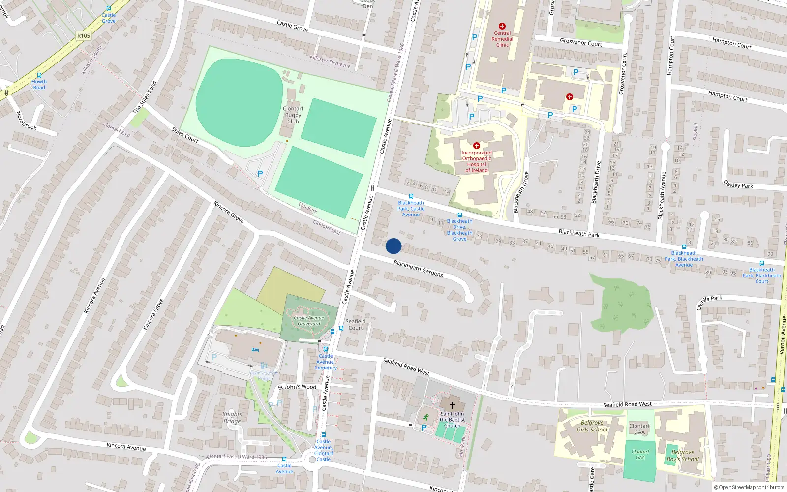 Overhead map showing the location of 2 Blackheath Gardens, Dublin 3