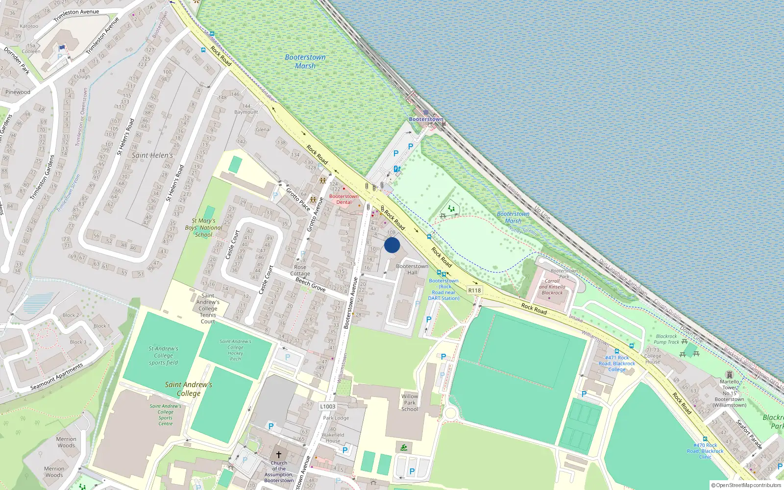 Overhead map showing the location of 2 Booterstown Hall, Booterstown Avenue, Blackrock