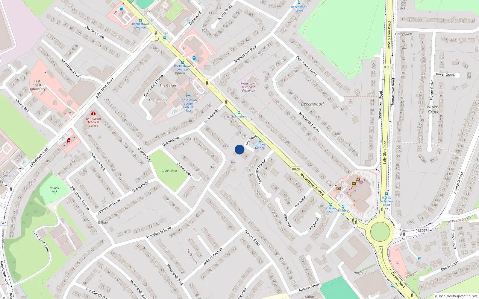 Overhead map showing the location of 2 Boulders, Rochestown Avenue, Dun Laoghaire