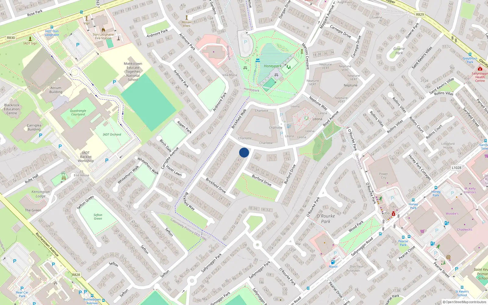 Overhead map showing the location of 2 Boyd Avenue, Honeypark, Dun Laoghaire