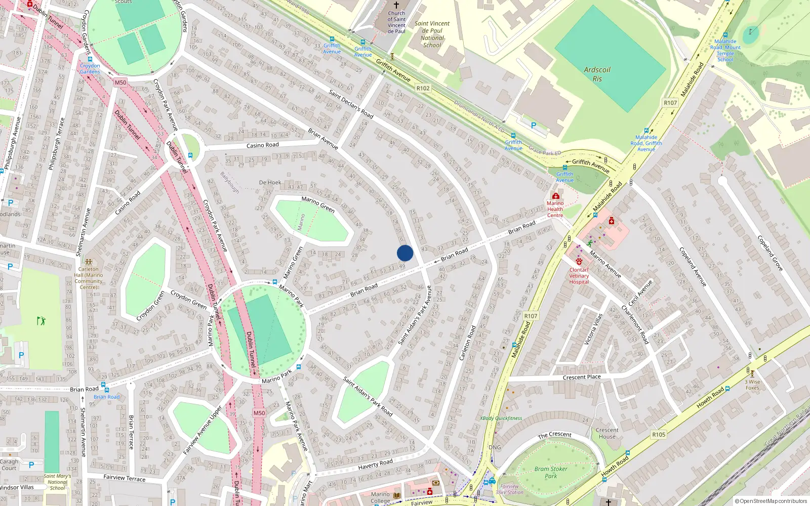 Overhead map showing the location of 2 Brian Avenue, Dublin 3