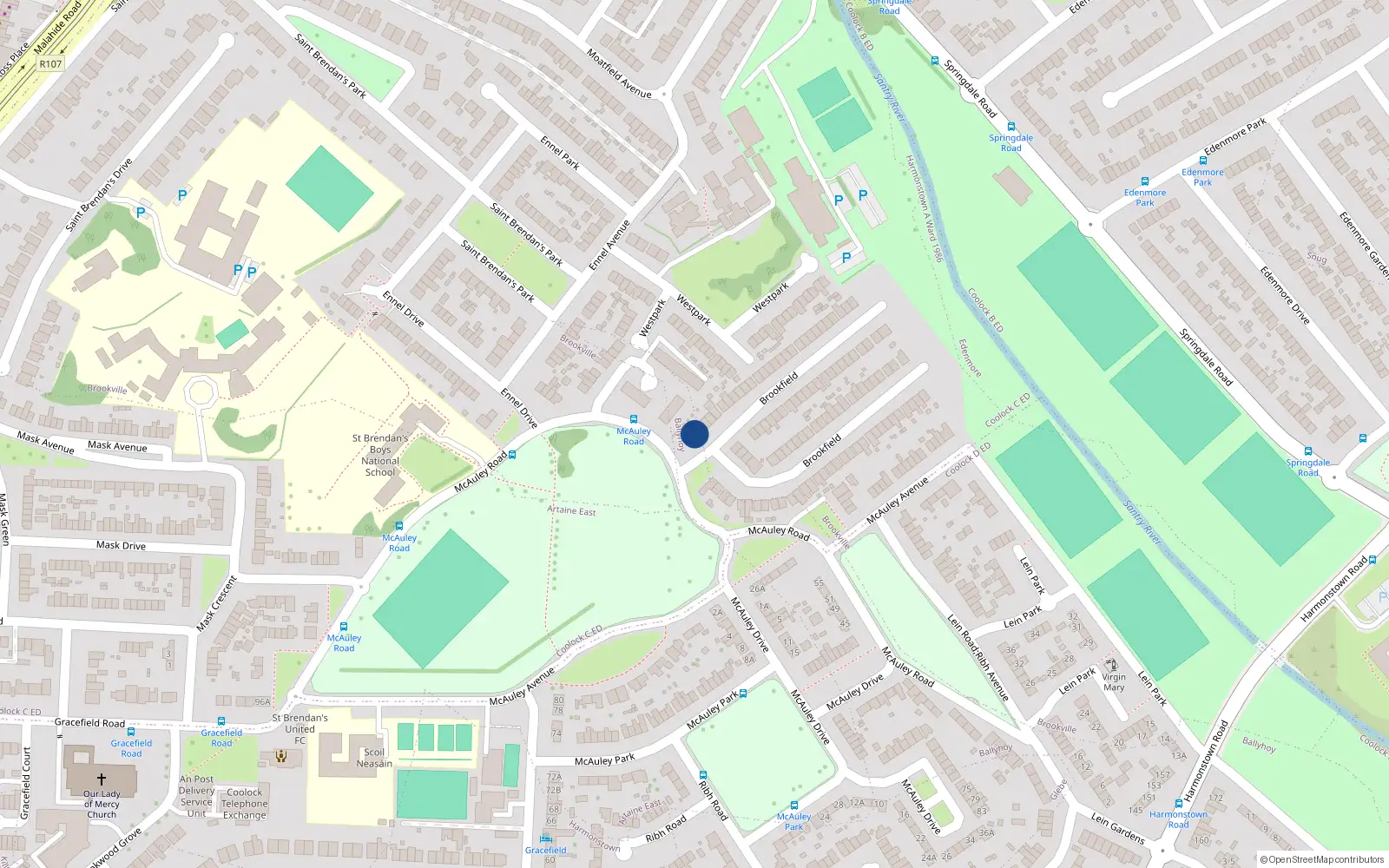 Overhead map showing the location of 2 Brookfield, Dublin 5