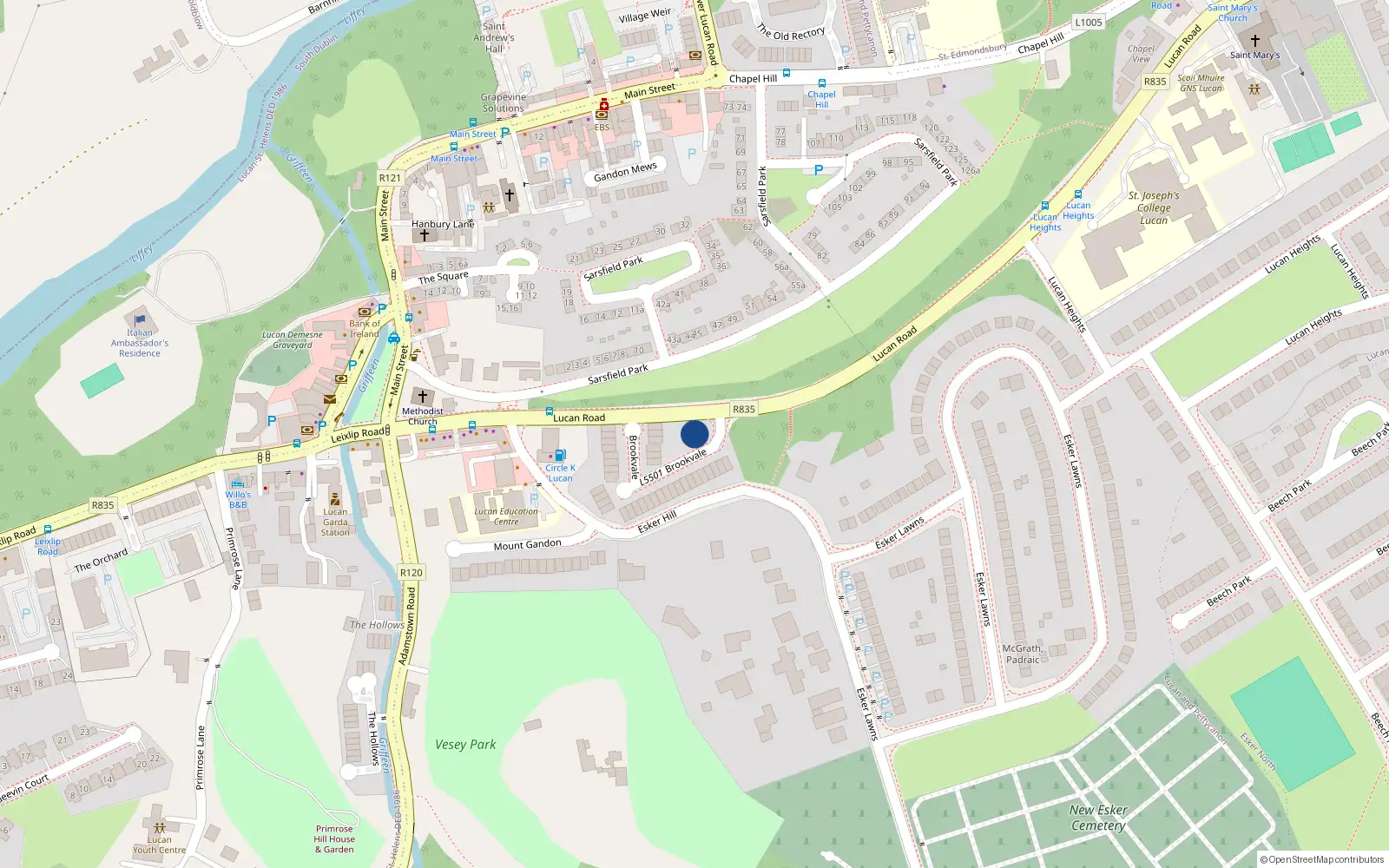 Overhead map showing the location of 2 Brookvale, Lucan, Dublin