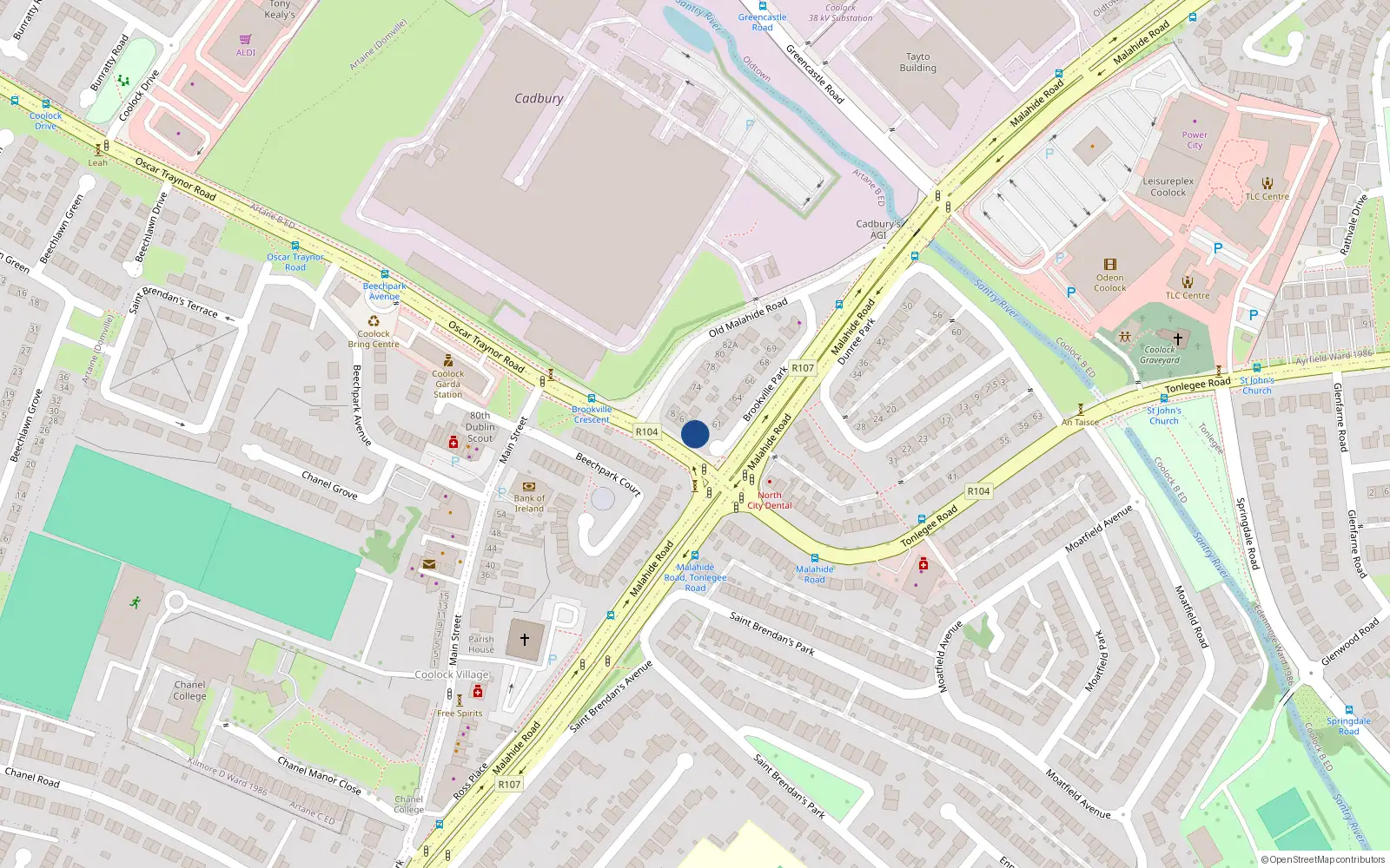 Overhead map showing the location of 2 Brookville Crescent, Coolock, Dublin 5, D05rr88