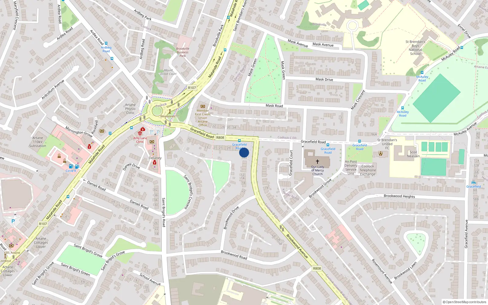 Overhead map showing the location of 2 Brookwood Avenue, Dublin 5