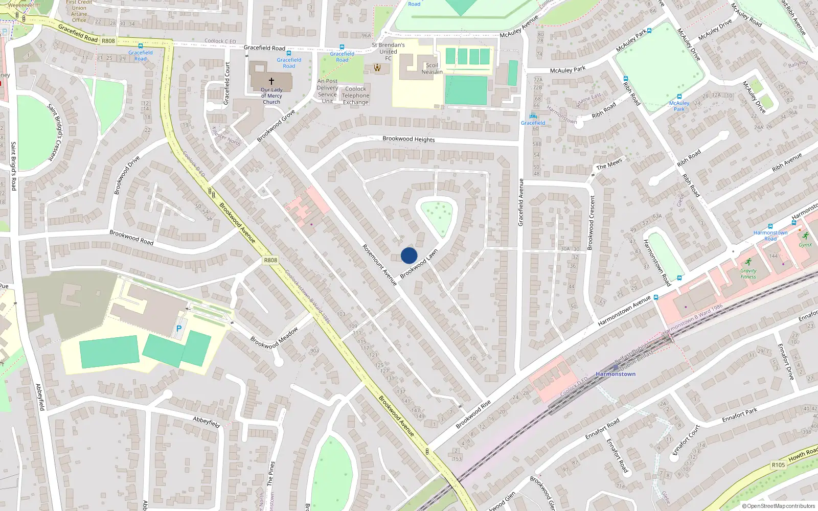 Overhead map showing the location of 2 Brookwood Lawn, Artane, Dublin