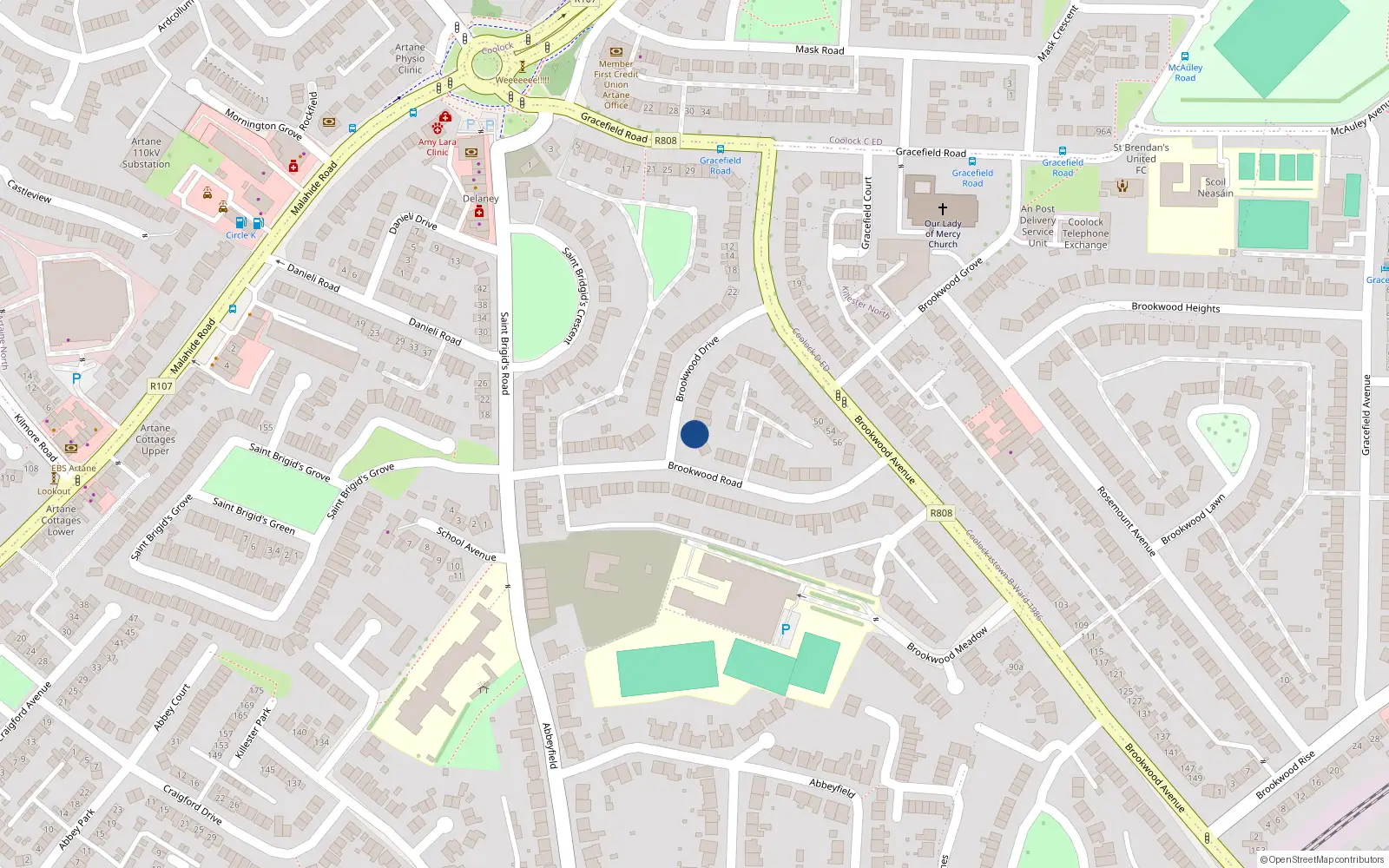 Overhead map showing the location of 2 Brookwood Drive, Dublin 5