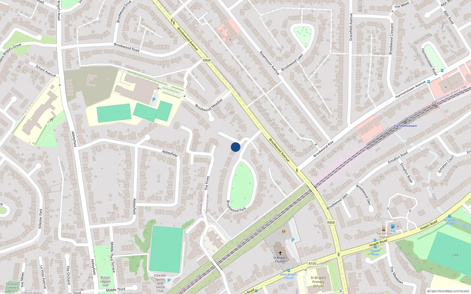 Overhead map showing the location of 2 Brookwood Park, Dublin 5