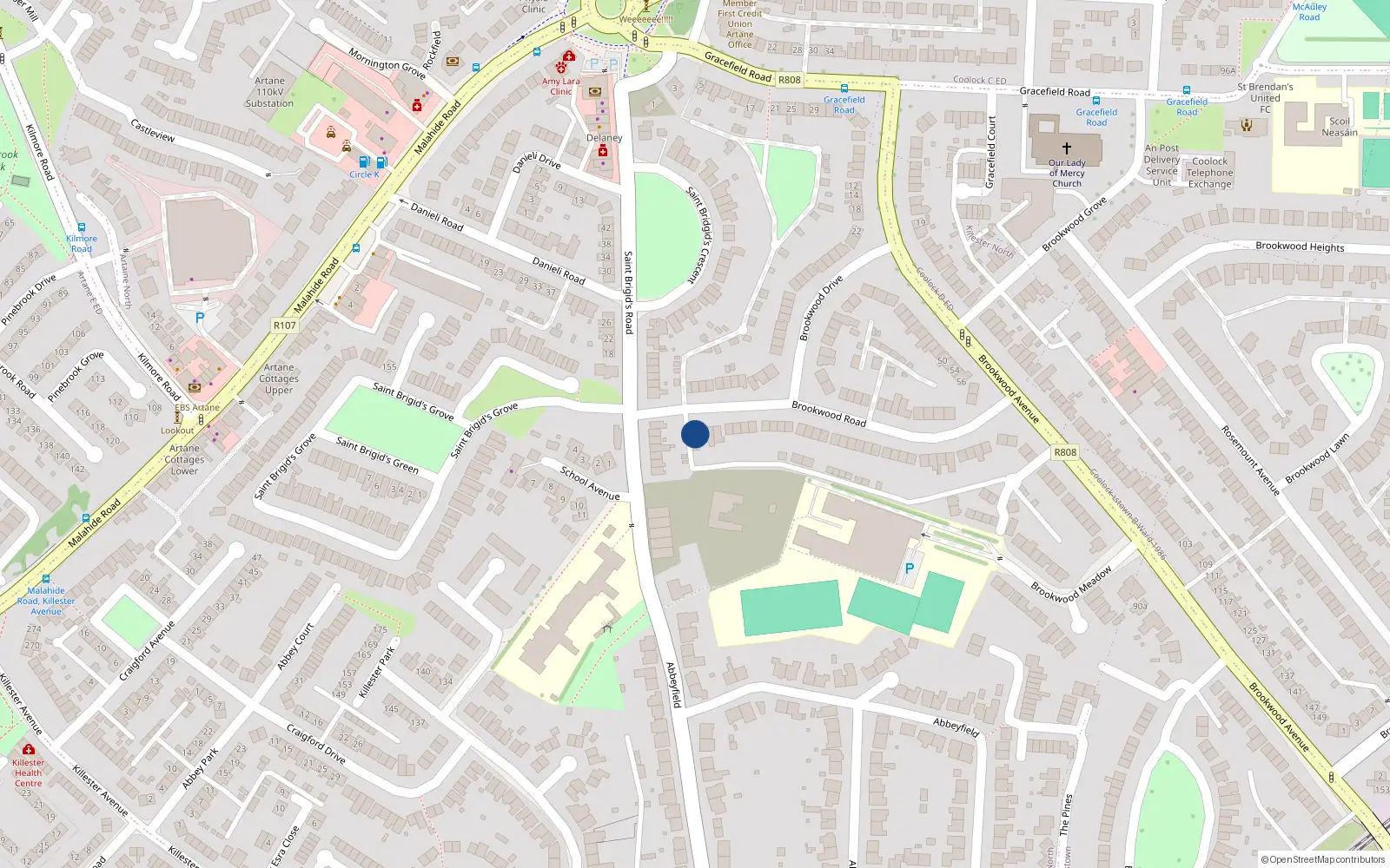 Overhead map showing the location of 2 Brookwood Road, Dublin 5