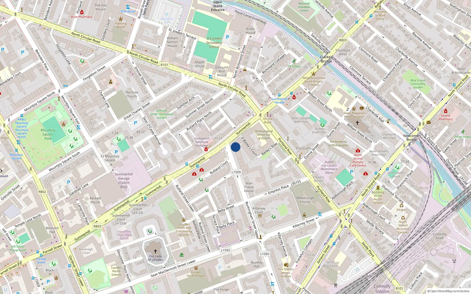 Overhead map showing the location of 2 Buckingham Street Upper, Dublin 1