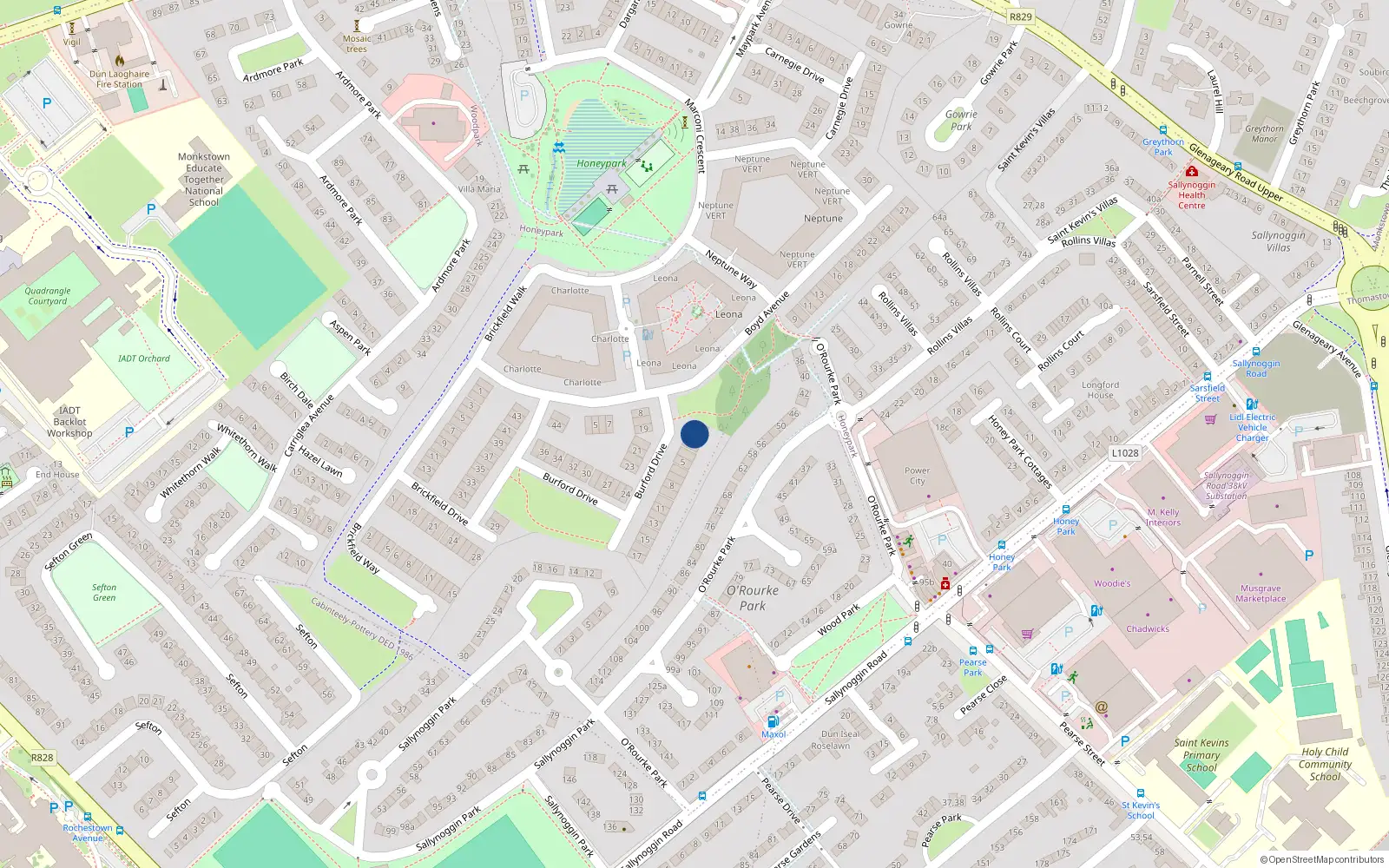 Overhead map showing the location of 2 Burford Drive, Dun Laoghaire