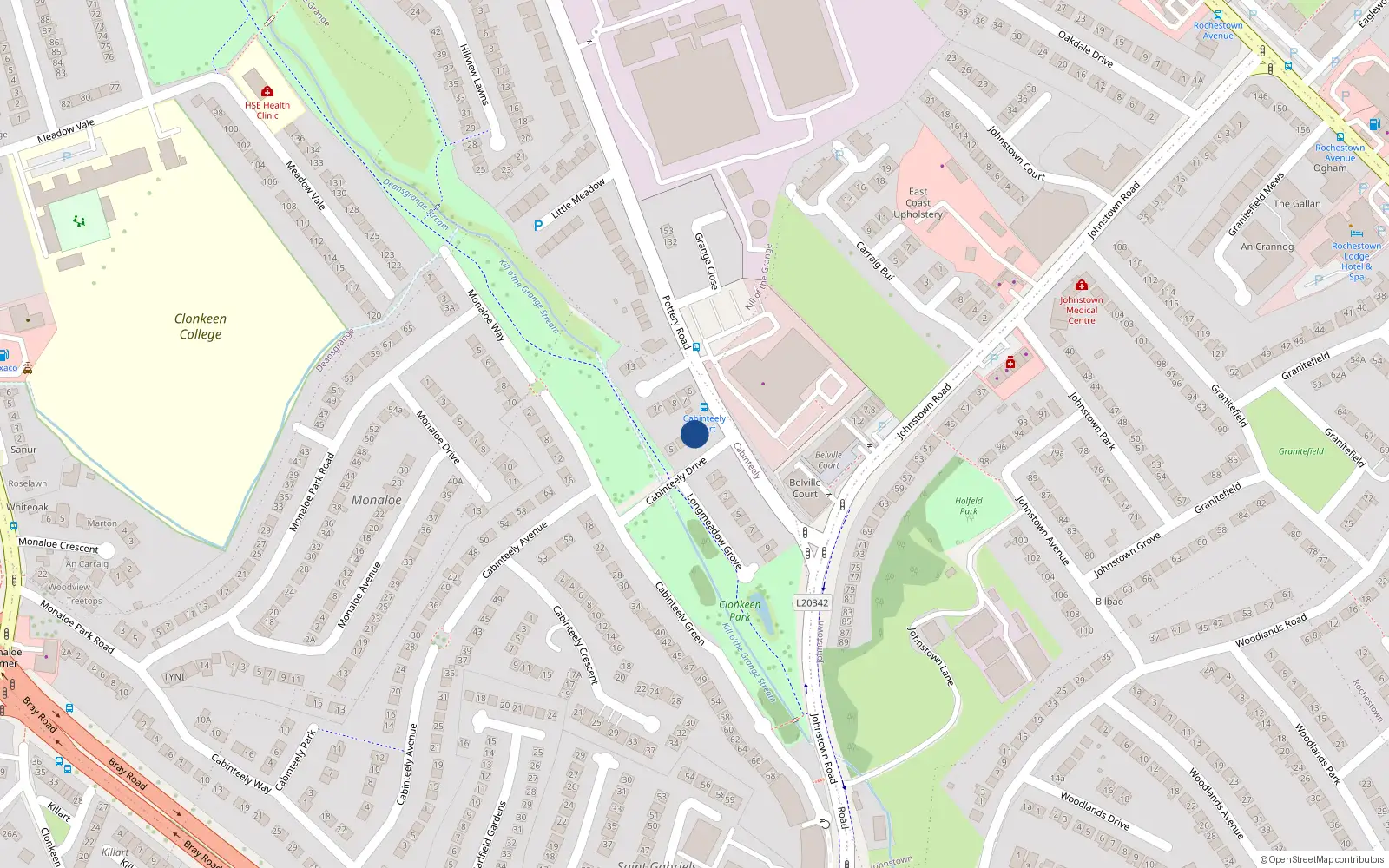 Overhead map showing the location of 2 Cabinteely Drive, Pottery Road, Dun Laoghaire