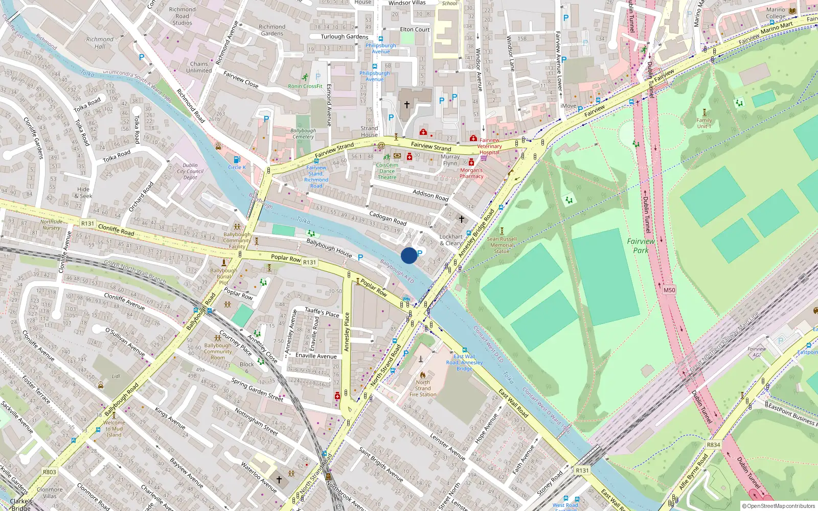 Overhead map showing the location of 2 Cadogan Court, Fairview, Dublin