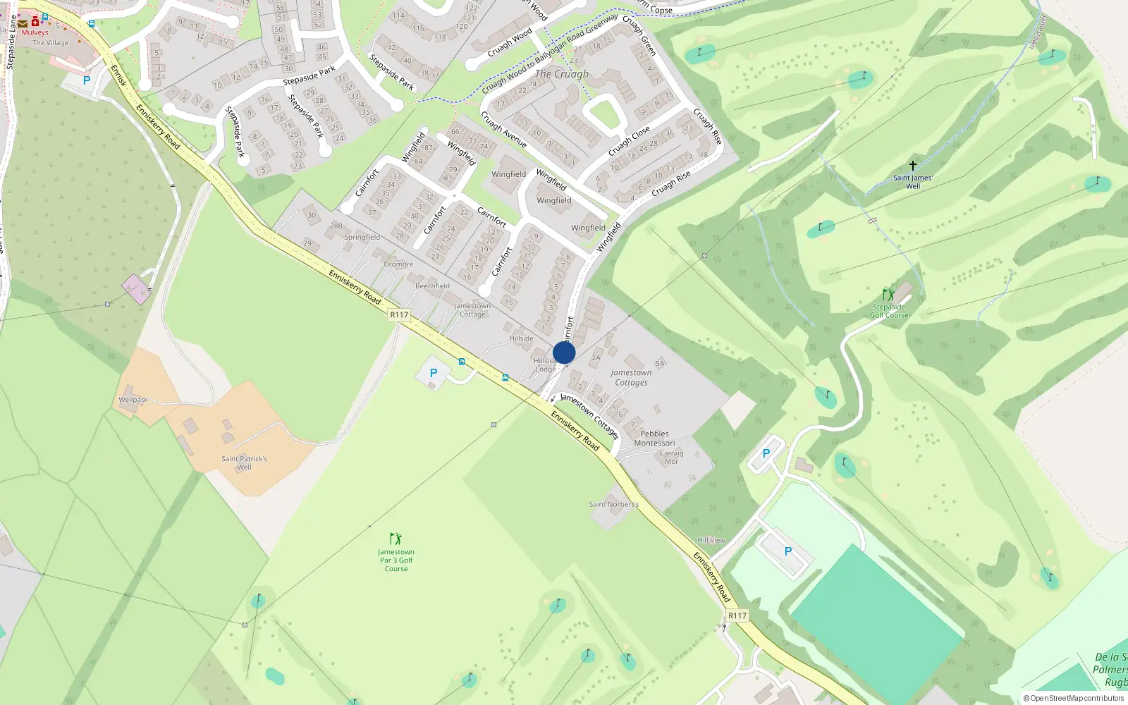 Overhead map showing the location of 2 Cairnfort Green, Stepaside