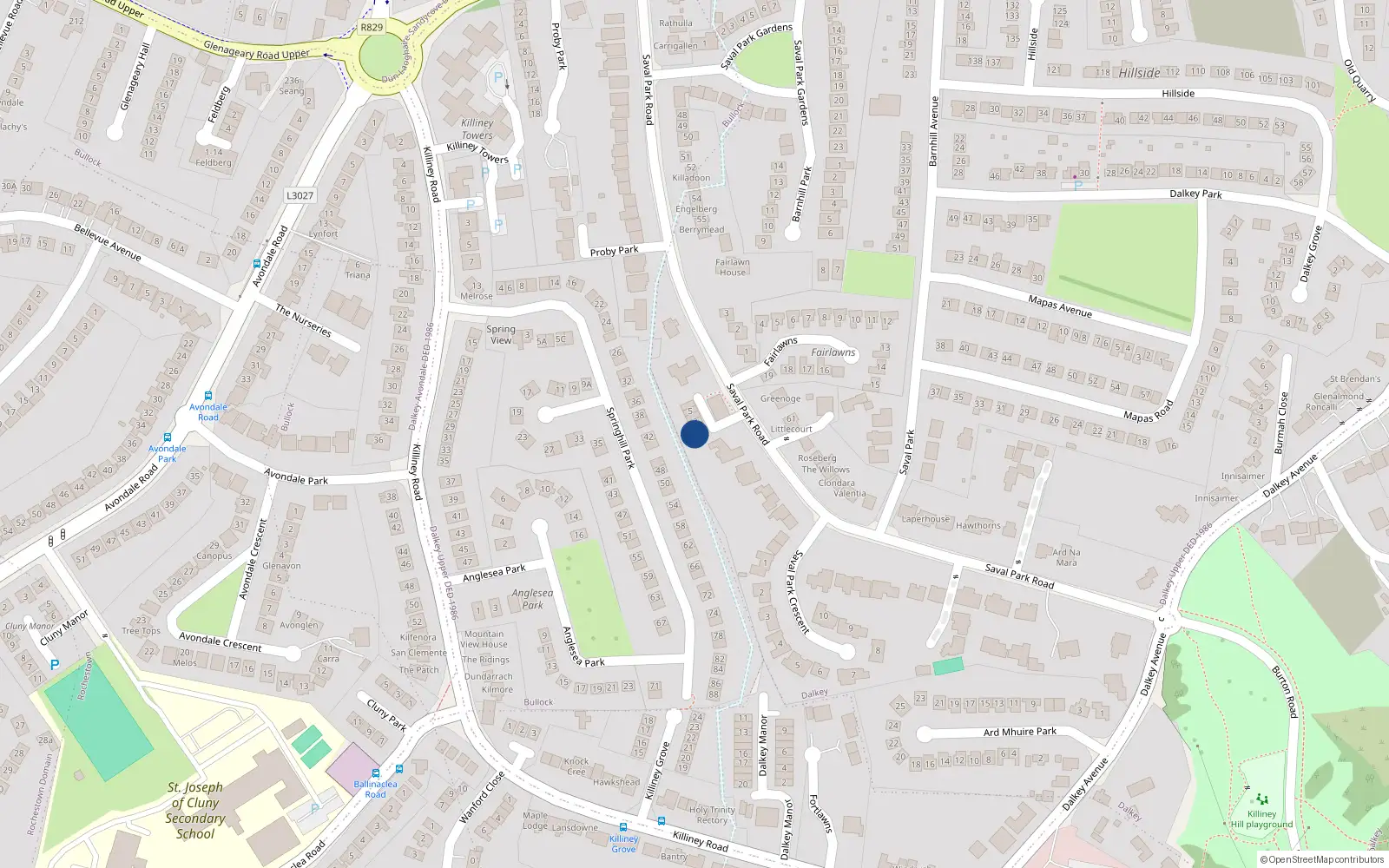 Overhead map showing the location of 2 Caldragh, Dalkey