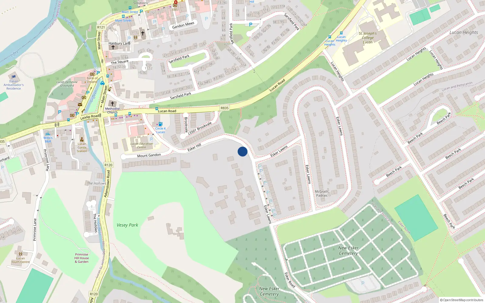 Overhead map showing the location of 2 Cannonbrook Lodge, Lucan-Newlands Road, Lucan