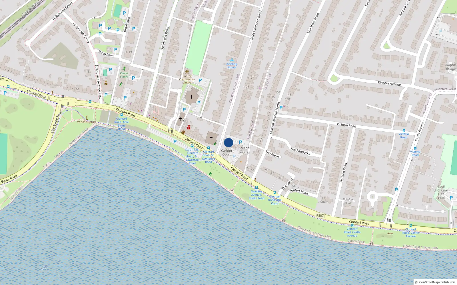 Overhead map showing the location of 2 Carlton Court, St Lawrence Road, Clontarf Dublin 3