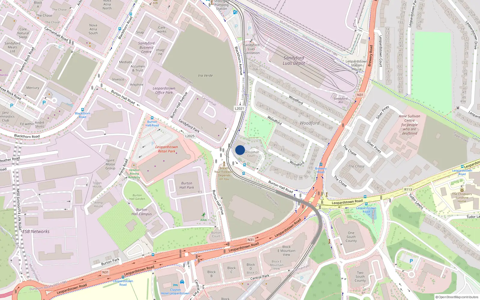 Overhead map showing the location of 2 Carmanhall Court, Burton Hall Road, Sandyford