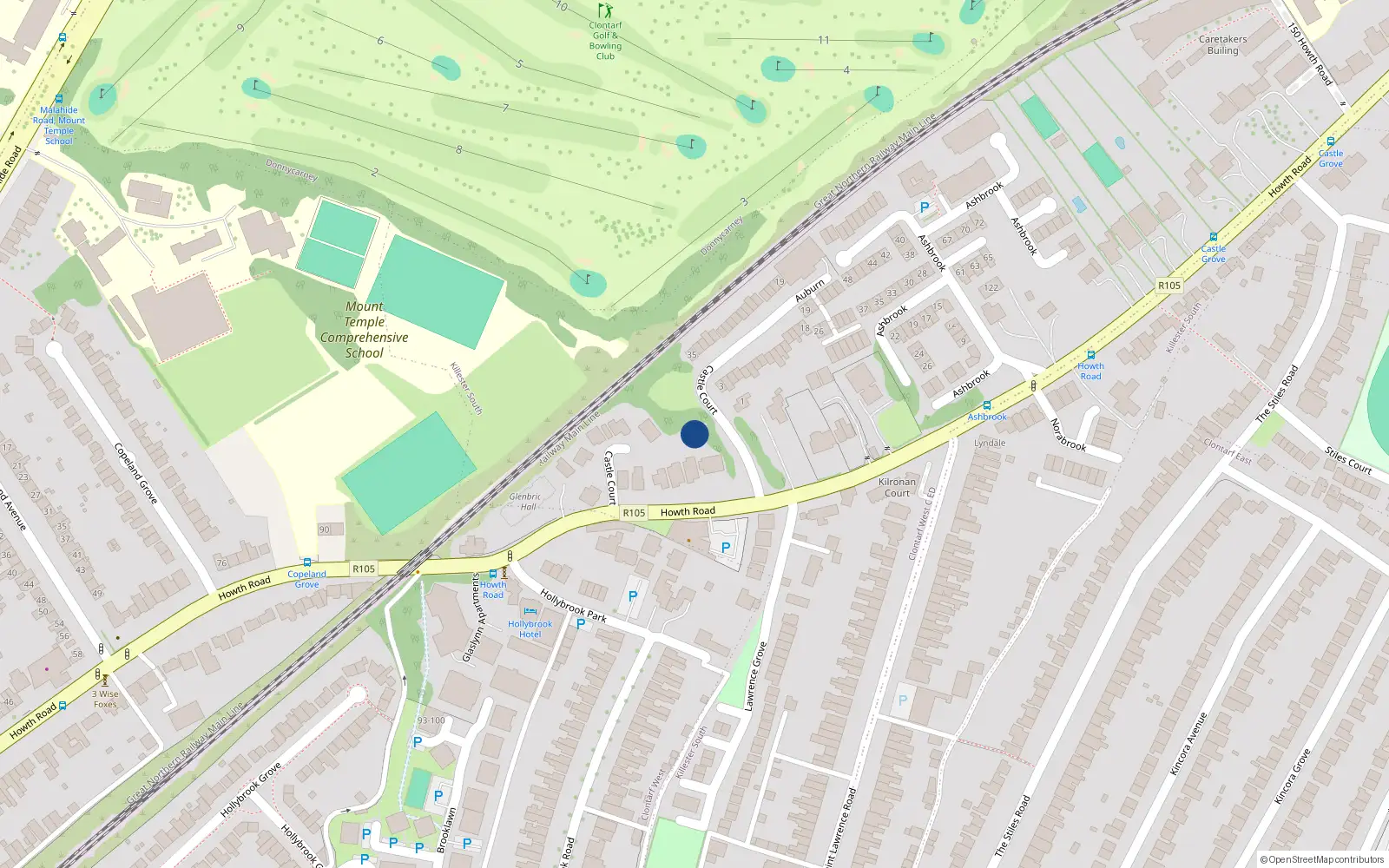 Overhead map showing the location of 2 Castle Court, Clontarf, Dublin 3
