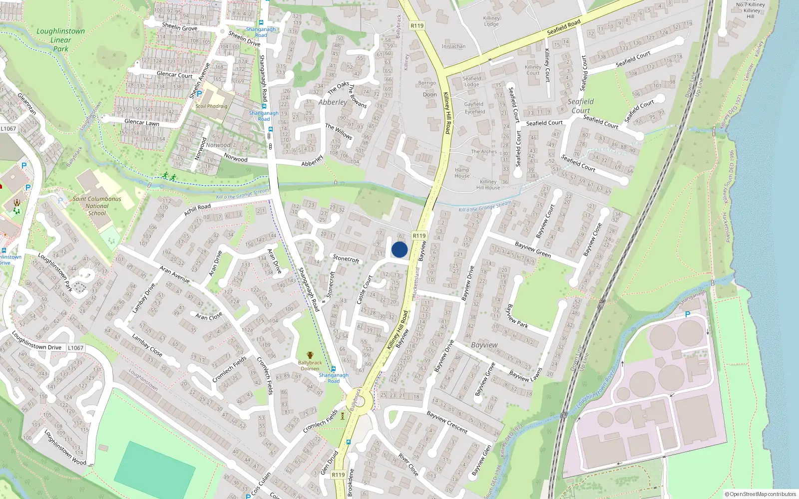 Overhead map showing the location of 2 Castle Court, Killiney