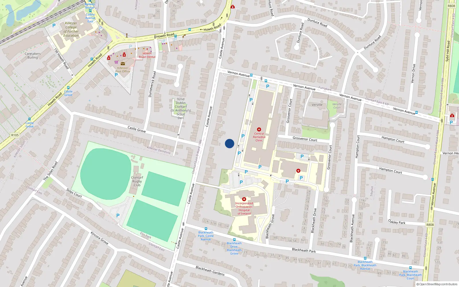 Overhead map showing the location of 2 Castle Grove, Dublin 3