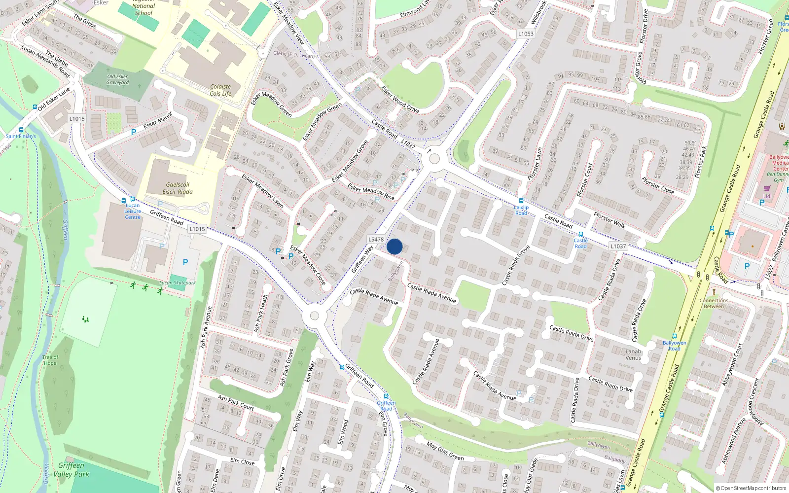 Overhead map showing the location of 2 Castle Riada Avenue, Lucan