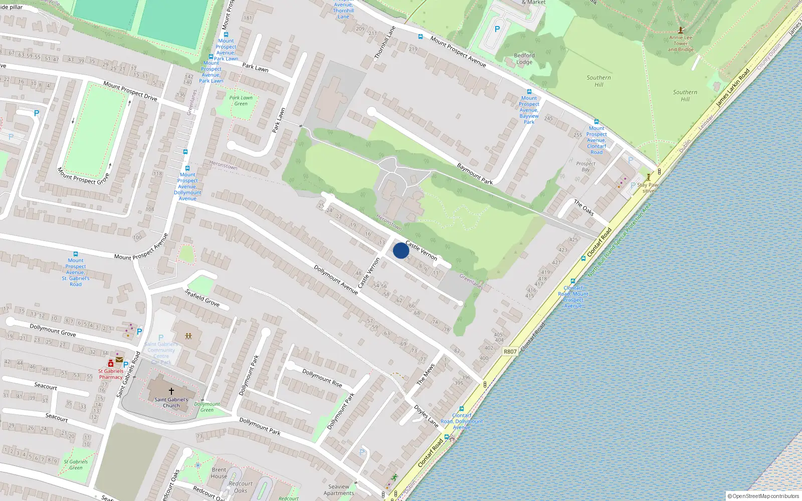 Overhead map showing the location of 2 Castle Vernon, Dublin 3