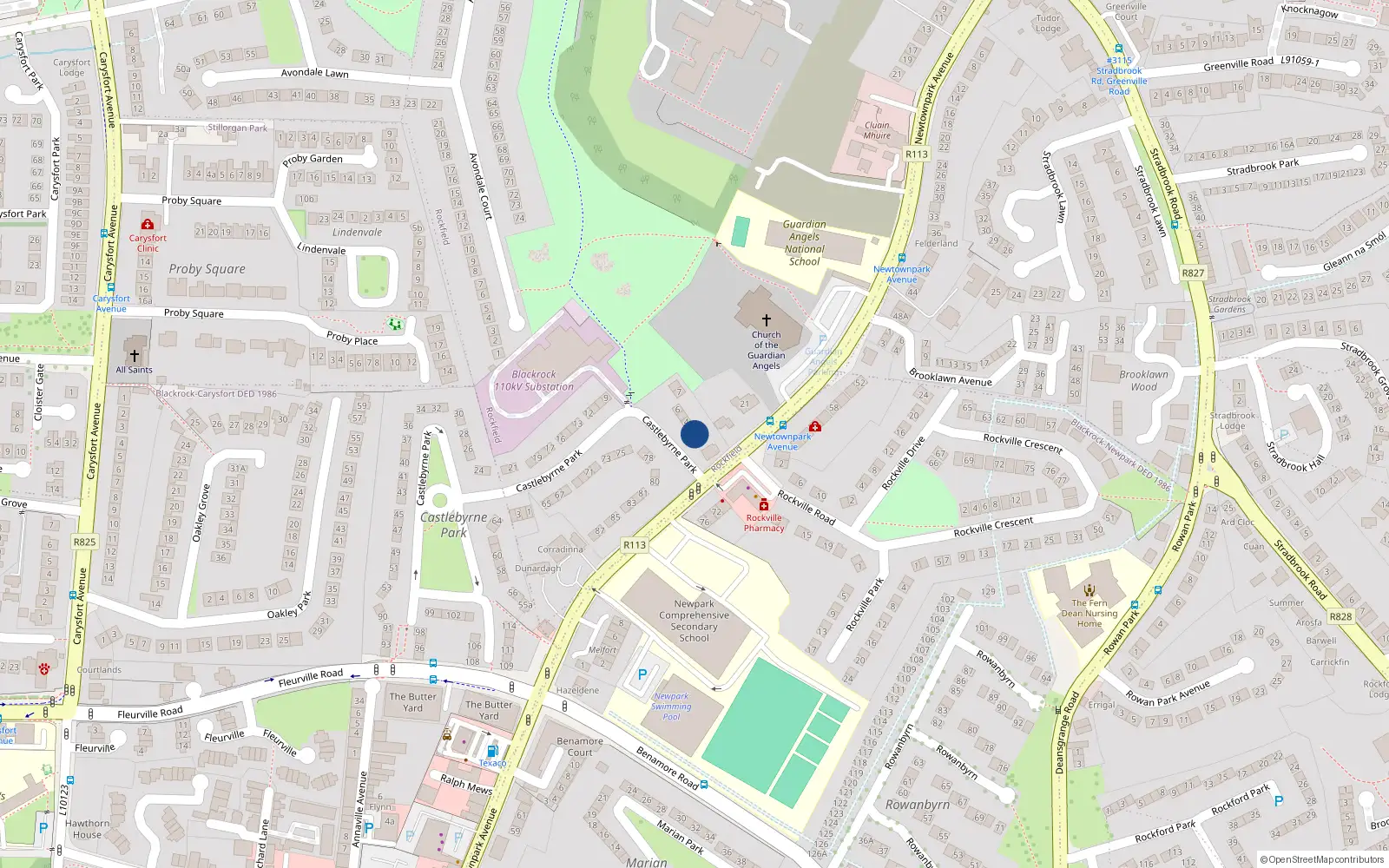Overhead map showing the location of 2 Castlebyrne Park, Blackrock