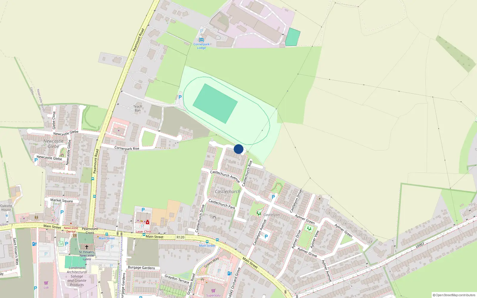 Overhead map showing the location of 2 Castlechurch Close, Cornerpark