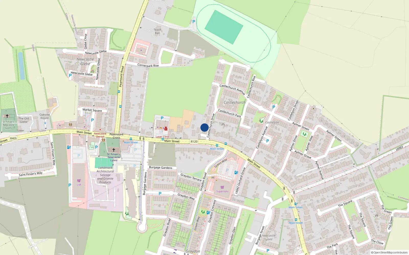Overhead map showing the location of 2 Castlechurch Drive, Newcastle