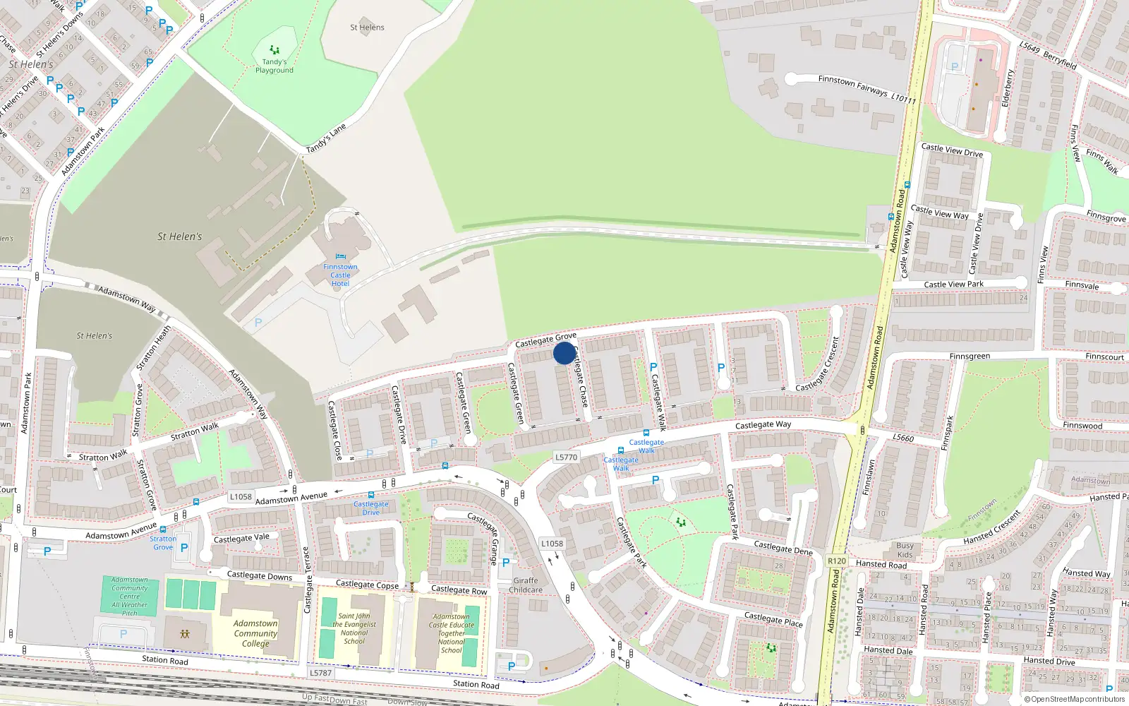 Overhead map showing the location of 2 Castlegate Chase, Lucan