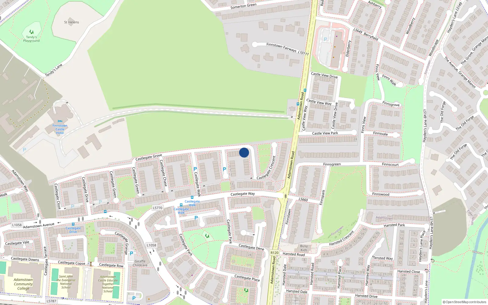 Overhead map showing the location of 2 Castlegate Grove, Lucan