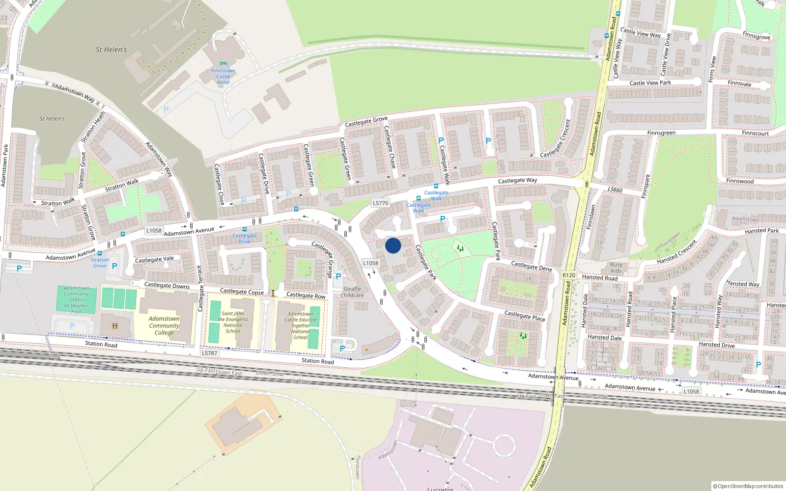 Overhead map showing the location of 2 Castlegate Court, Lucan