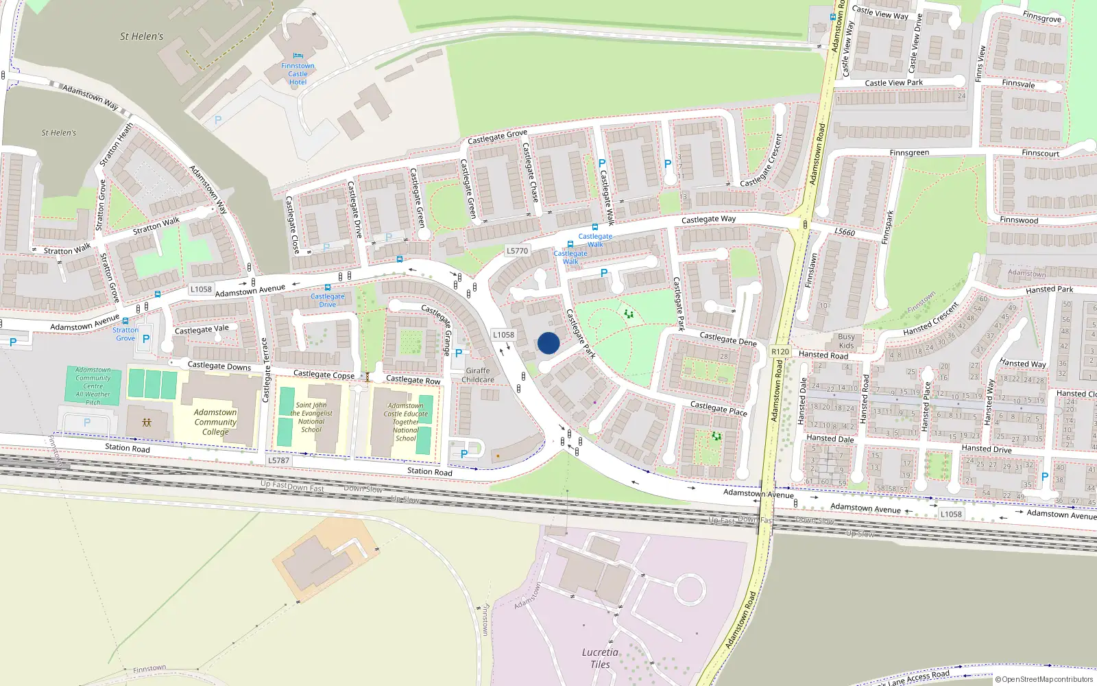 Overhead map showing the location of 2 Castlegate Mews, Lucan