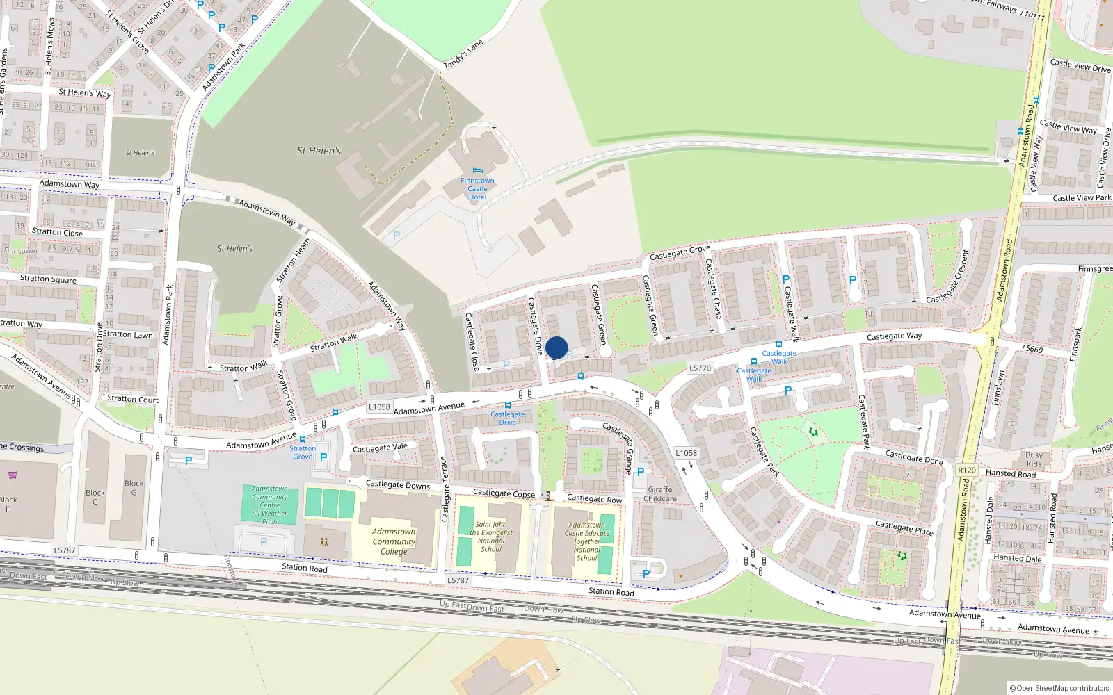 Overhead map showing the location of 2 Castlegate Drive, Lucan