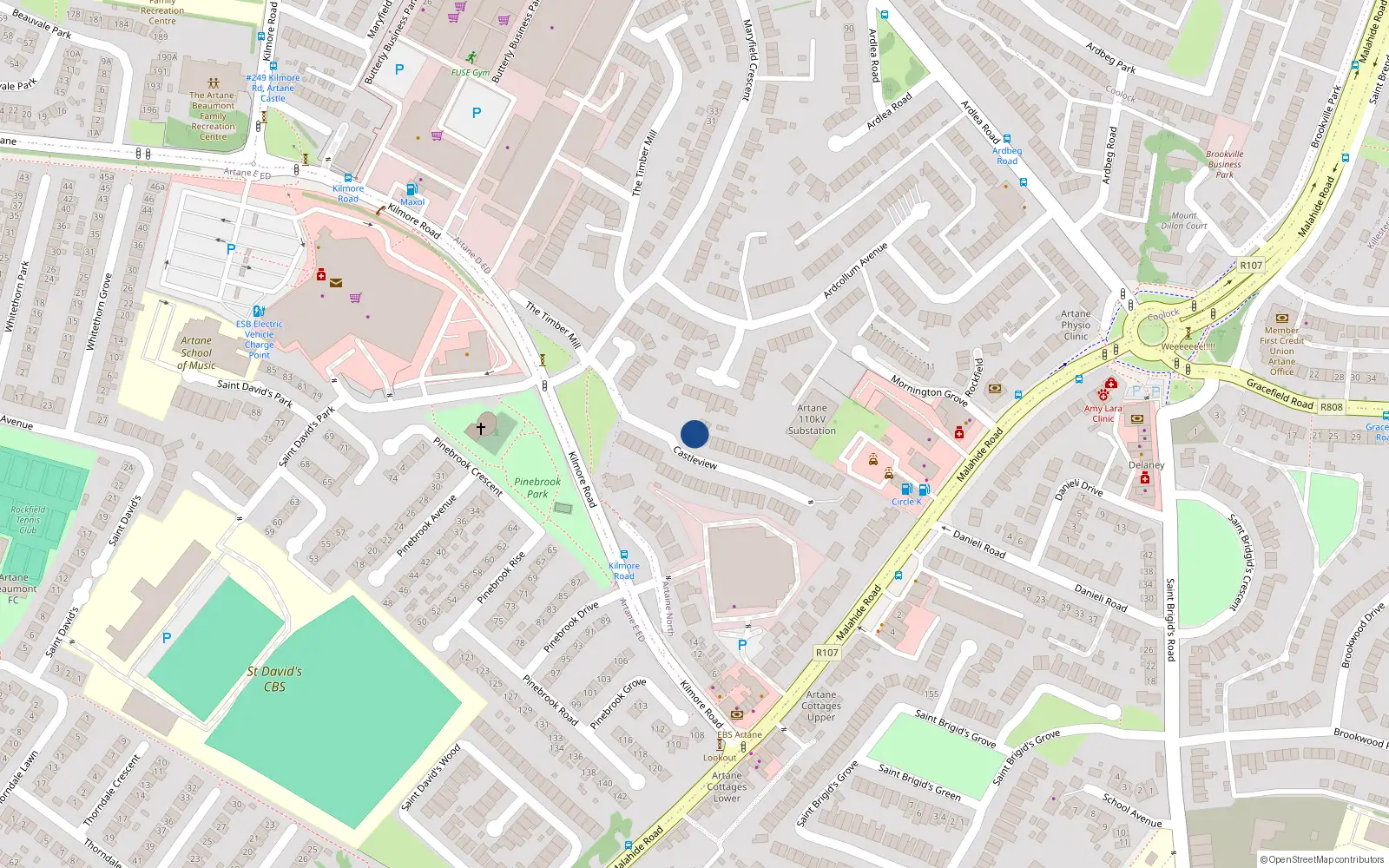 Overhead map showing the location of 2 Castleview, Dublin 5