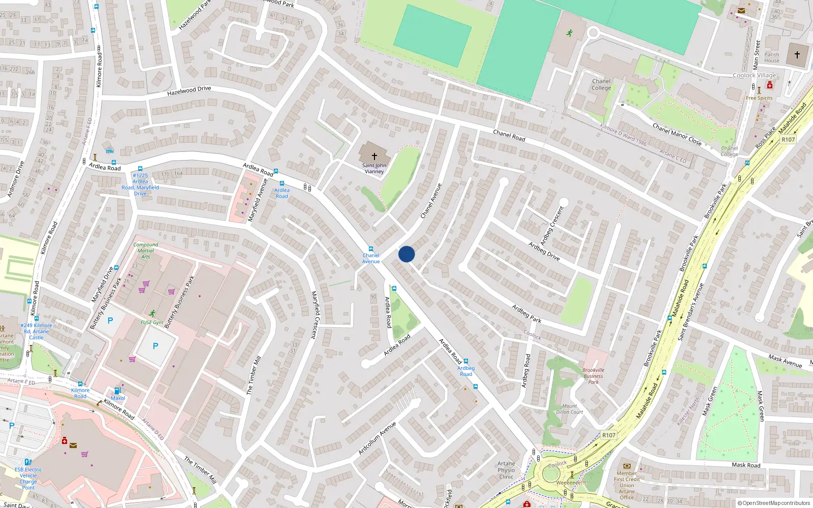 Overhead map showing the location of 2 Chanel Avenue, Artane, Dublin 5