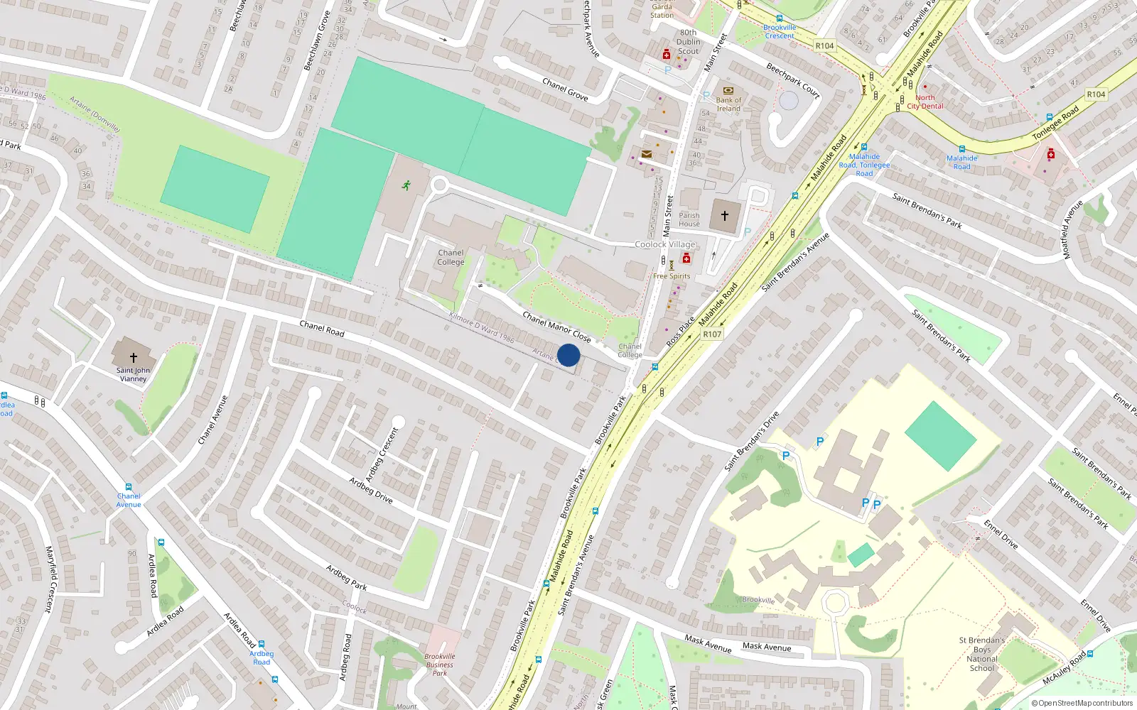 Overhead map showing the location of 2 Chanel Manor Close, Dublin 5
