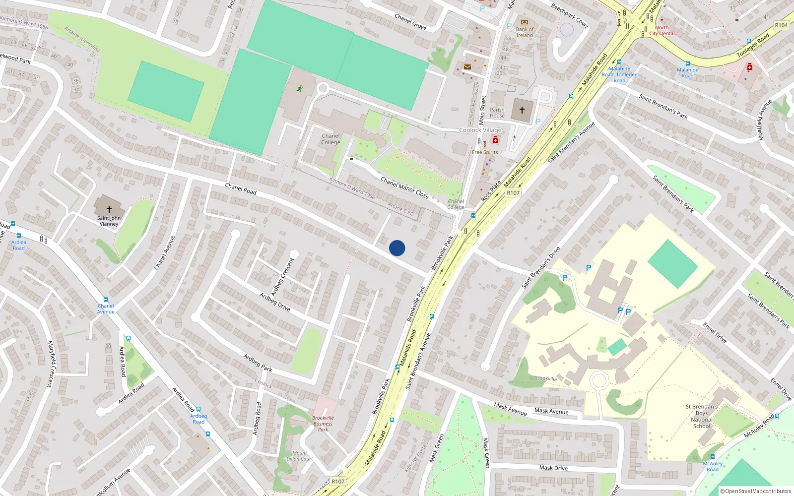 Overhead map showing the location of 2 Chanel Road, Artane, Dublin 5