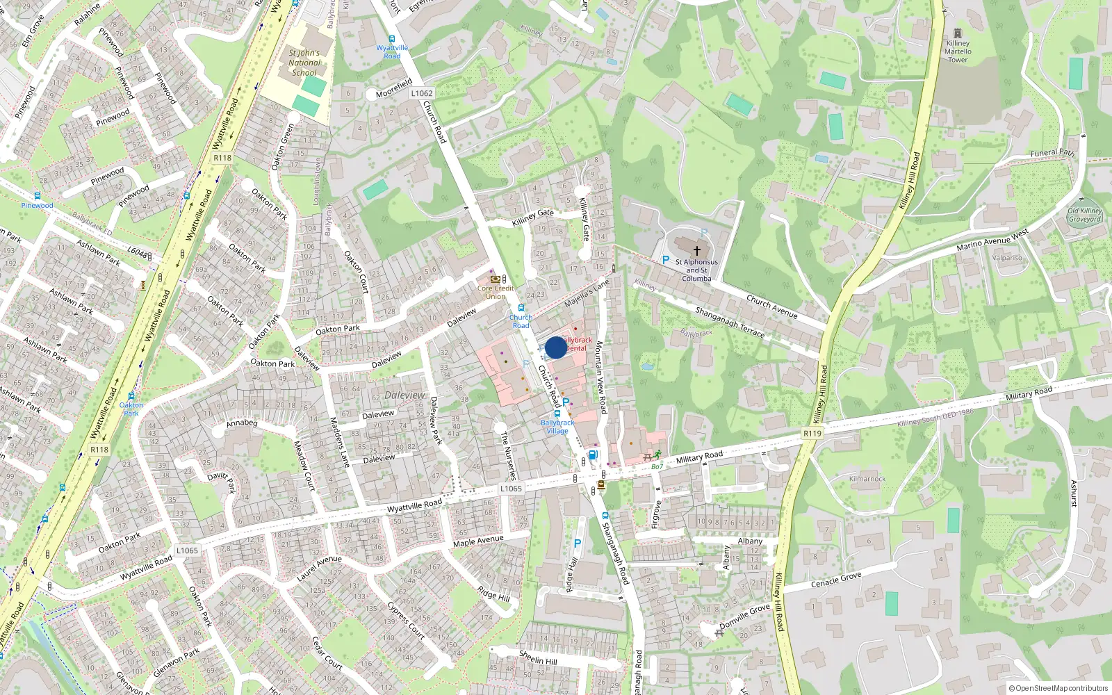 Overhead map showing the location of 2 Charleville, Church Road, Ballybrack