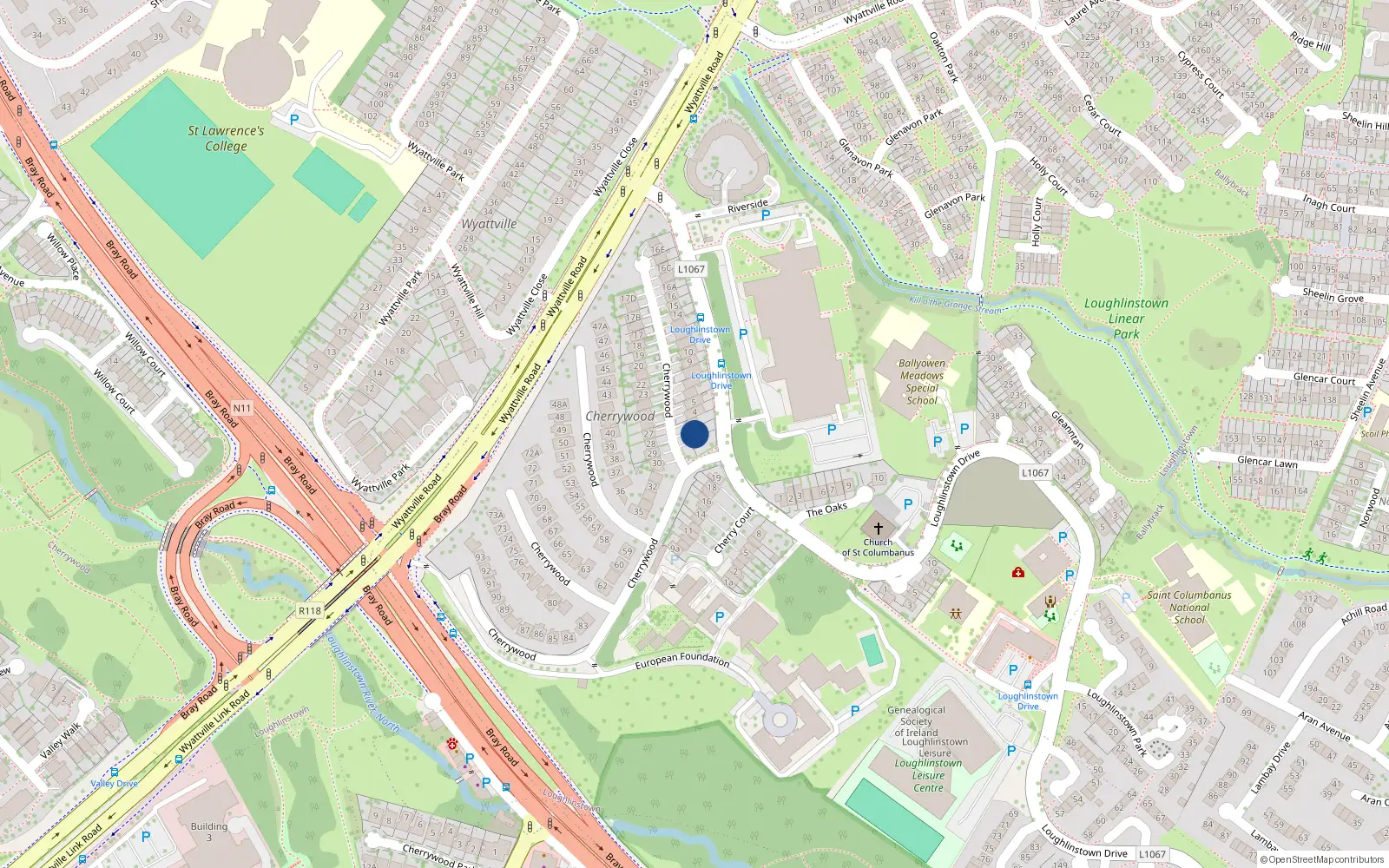 Overhead map showing the location of 2 Cherrywood, Dublin