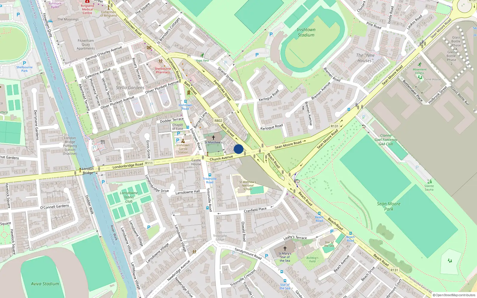 Overhead map showing the location of 2 Church Avenue, Irishtown