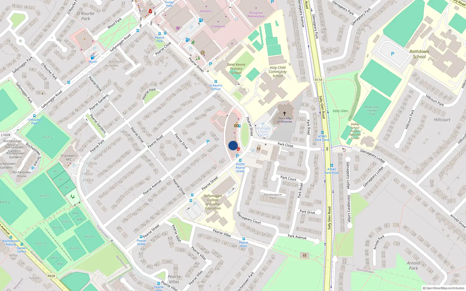 Overhead map showing the location of 2 Church Place, Sallynoggin, Dun Laoghaire