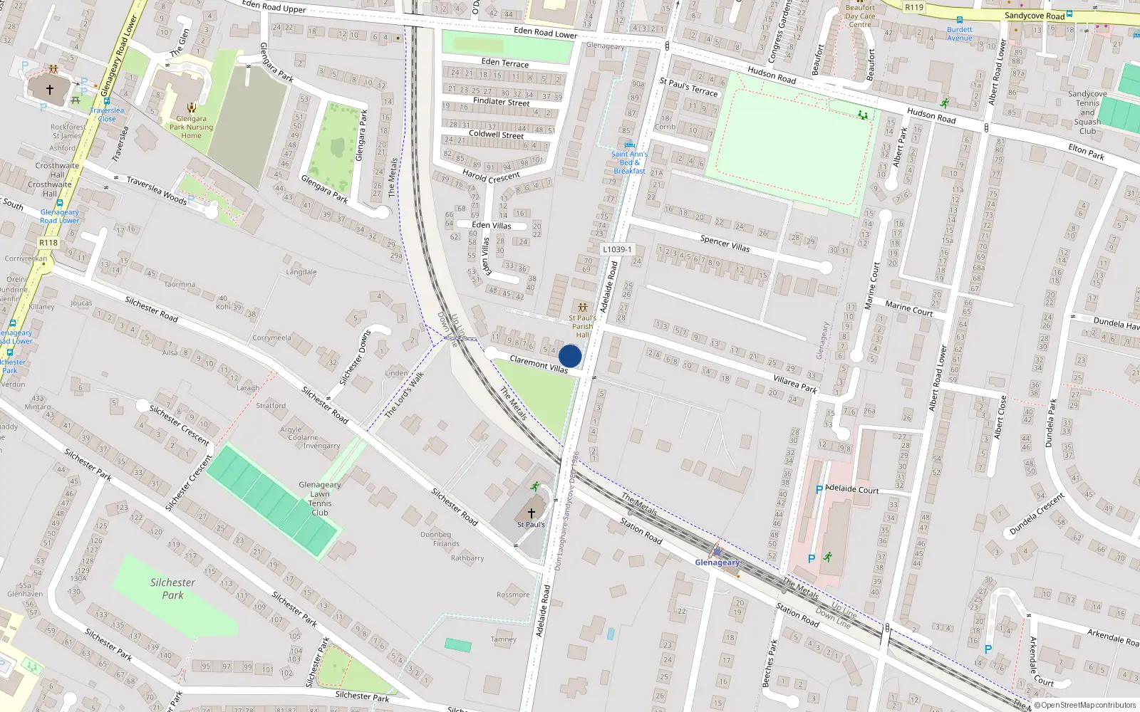 Overhead map showing the location of 2 Claremont Villas, Glenageary