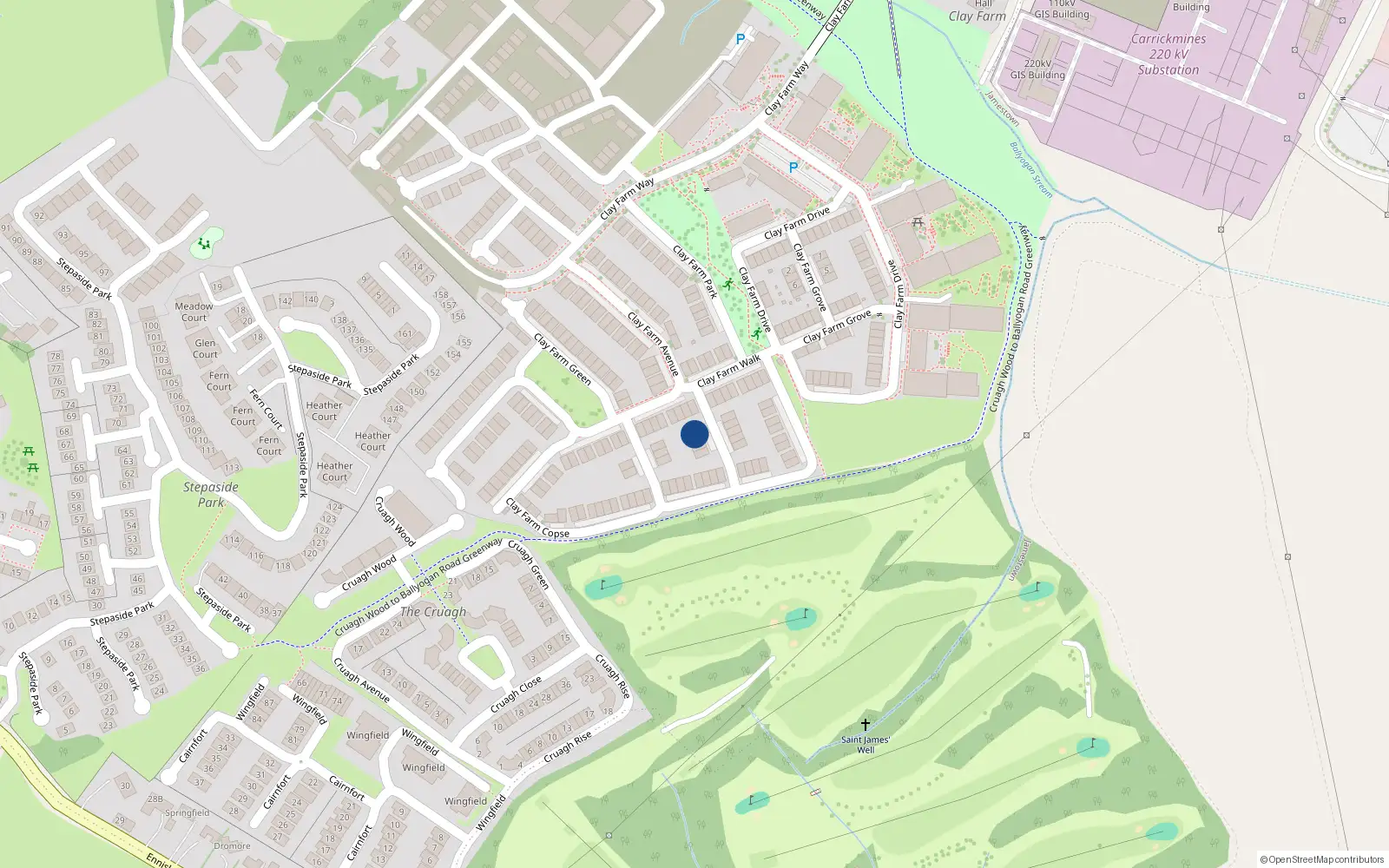 Overhead map showing the location of 2 Clay Farm Lawn, Kilgobbin