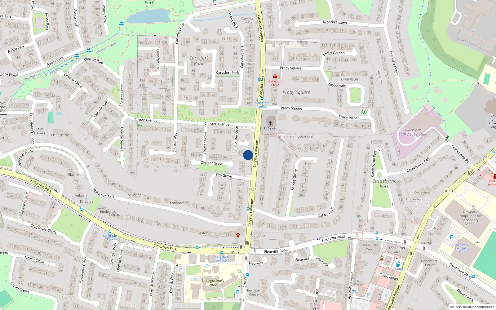 Overhead map showing the location of 2 Cloister Gate, Carysfort Avenue, Blackrock