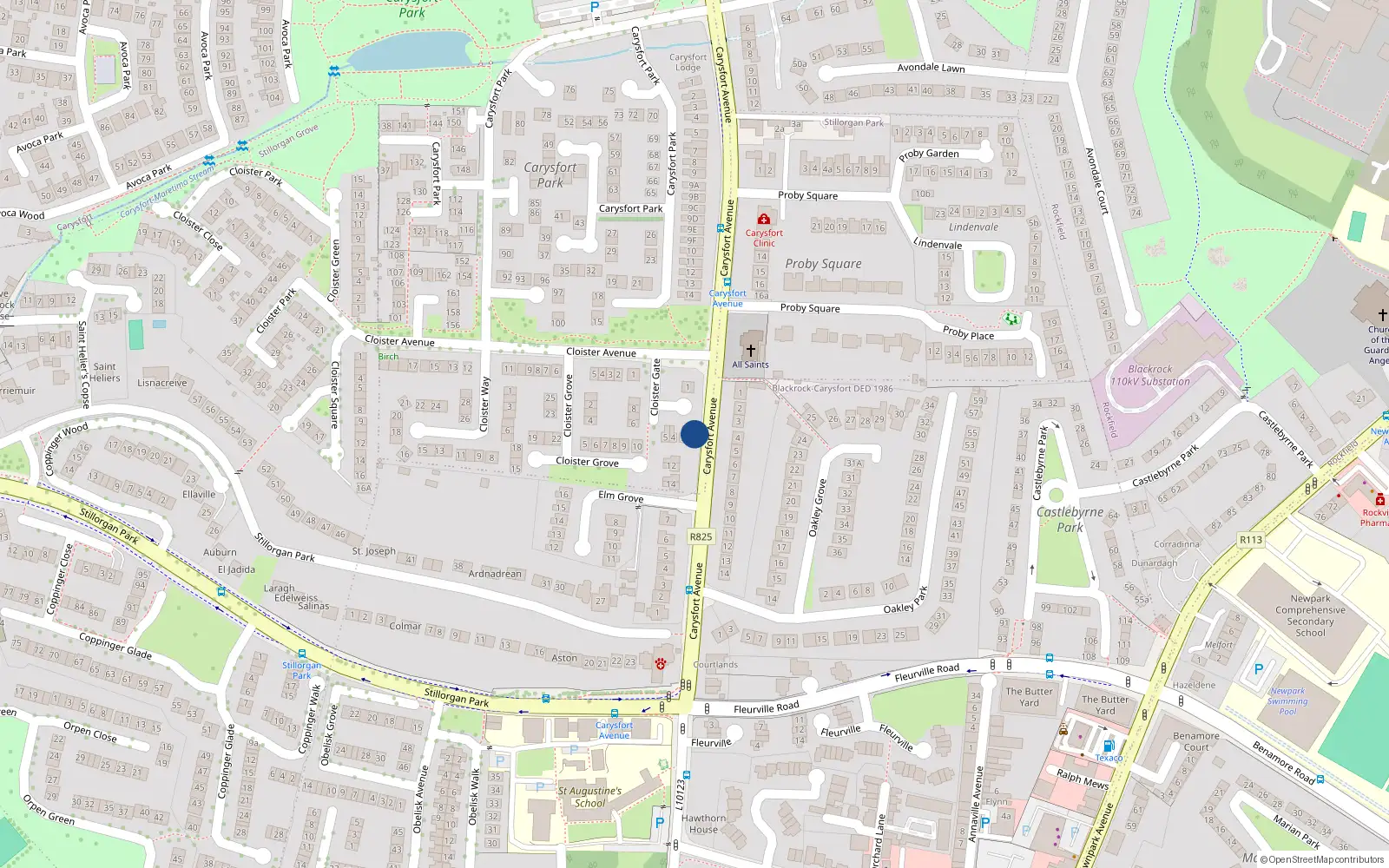 Overhead map showing the location of 2 Cloister Gate, Blackrock